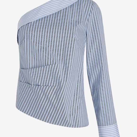 EXPRESS Poplin Striped One Shoulder Draped Top - Picture 5 of 8